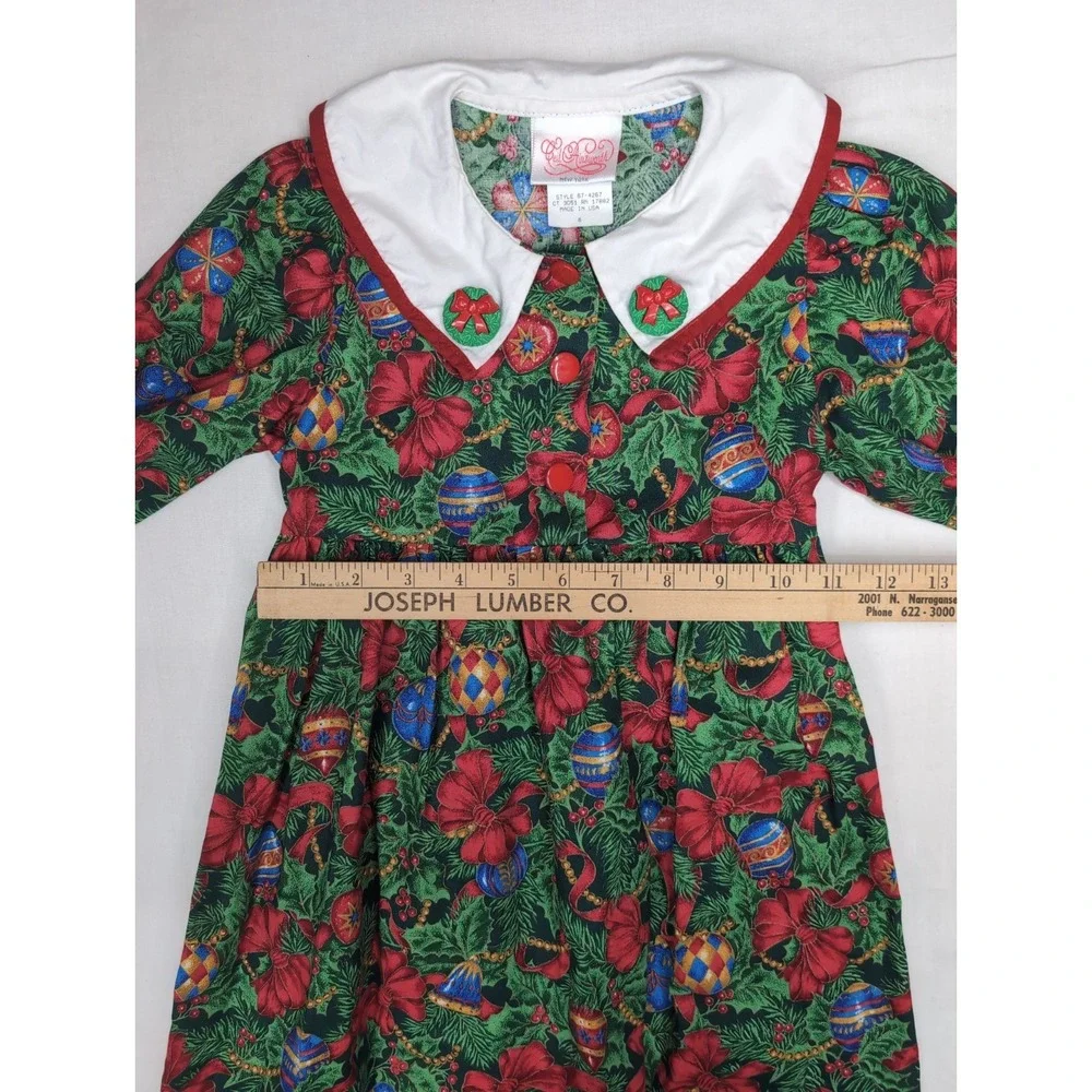 Vintage Ceil Ainsworth Girls 6 Christmas Holiday Dress Cotton USA Made 67-4267